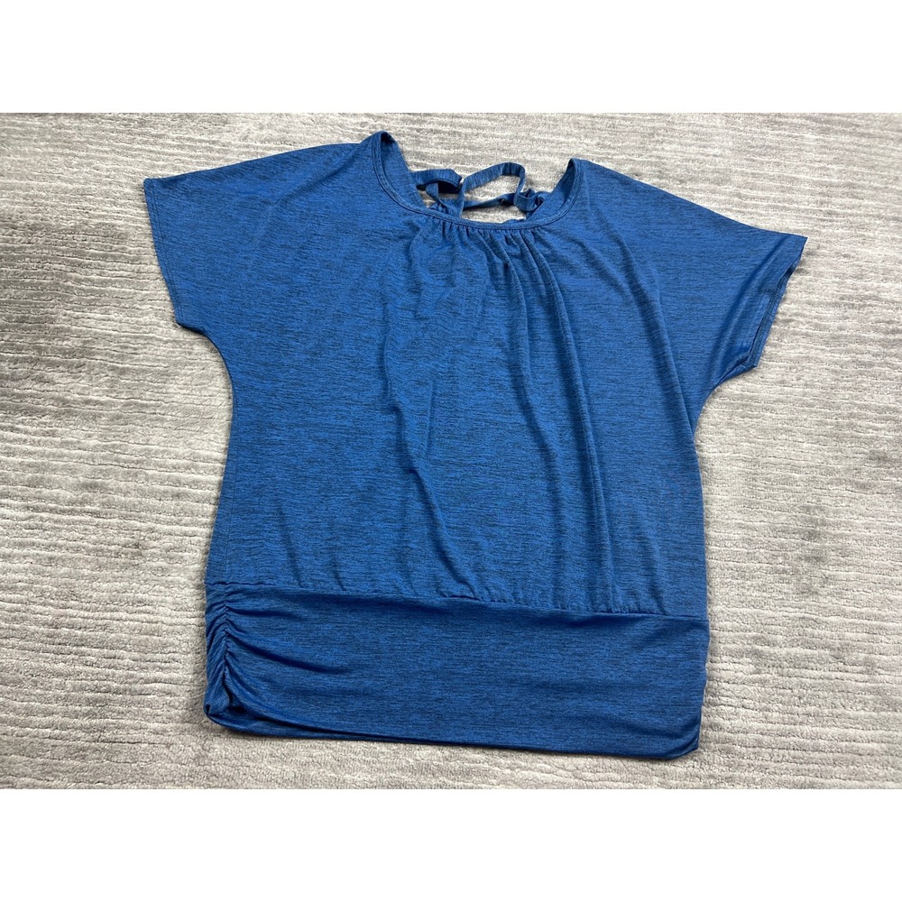 AB Studio Top Women Medium Blue Space Dye Dolman Strappy Back Ruched Banded Hem